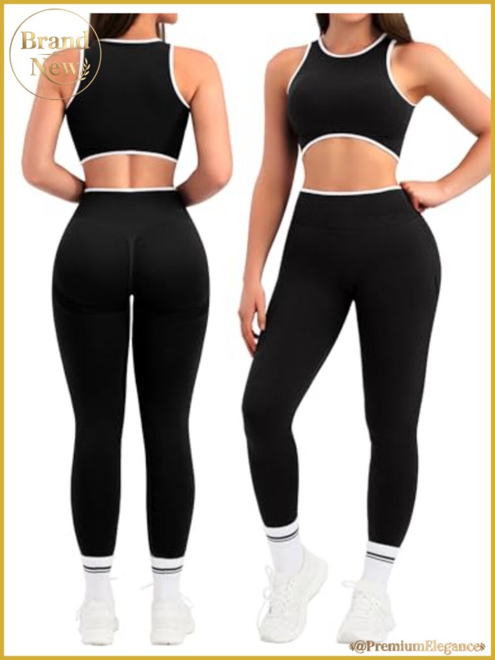 Womens 2 Piece Workout Set Crop Tank Top Scrunch Leggings